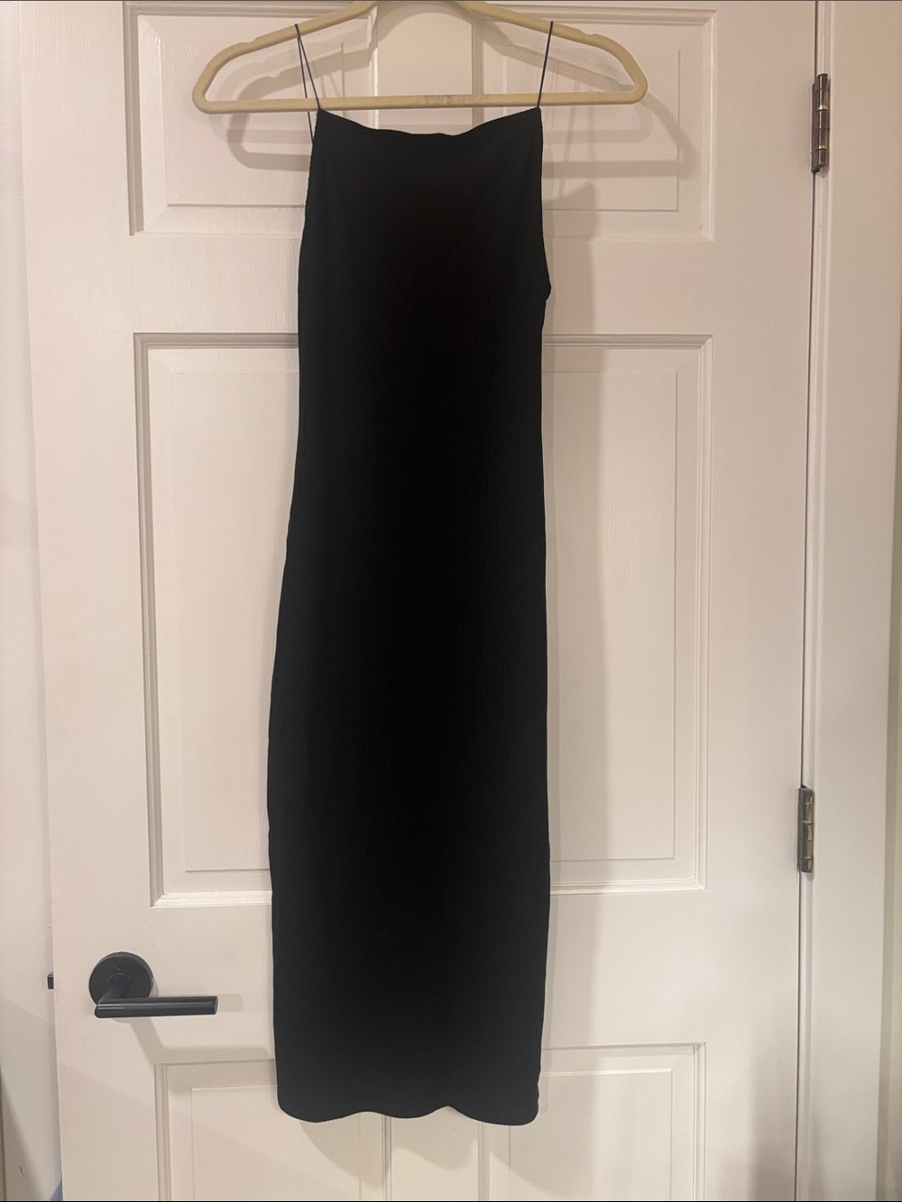 Reformation Black Midi Slip Dress with Spaghetti Straps